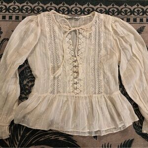 Zara Cream Crochet 100% Cotton Boho Blouse